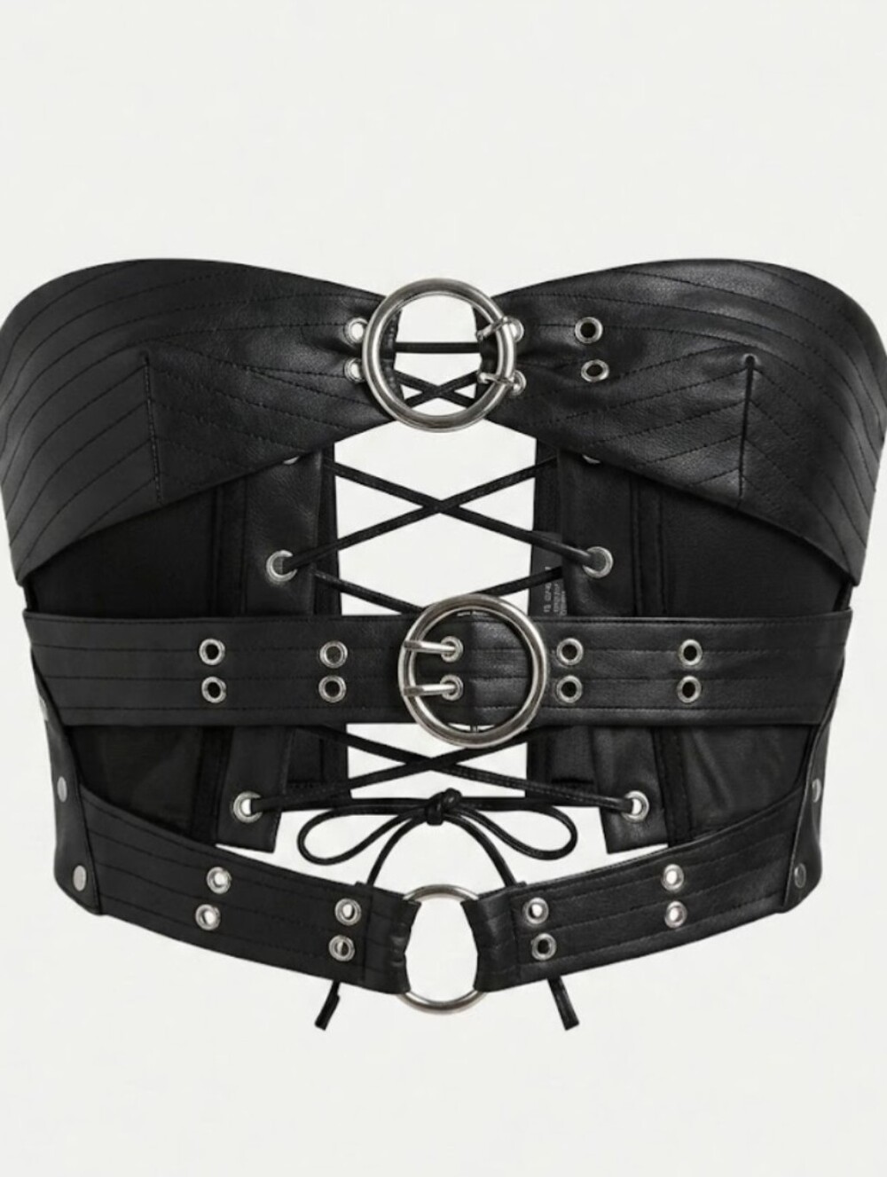 NWT Faux Leather Black Lace-Up Corset Top